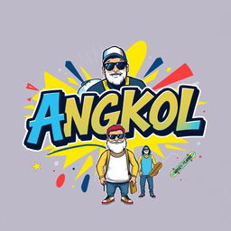 A vibrant and trendy t-shirt print design showcasing the word 'Angkol' in bold, eye-catching typography