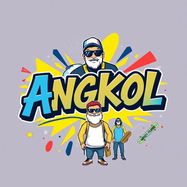 A vibrant and trendy t-shirt print design showcasing the word 'Angkol' in bold, eye-catching typography