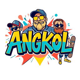 A vibrant and trendy t-shirt print design showcasing the word 'Angkol' in bold, eye-catching typography