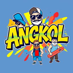 A vibrant and trendy t-shirt print design showcasing the word 'Angkol' in bold, eye-catching typography