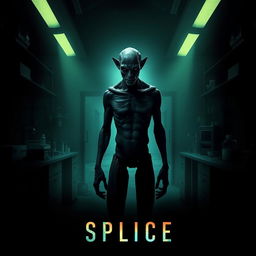 A teaser poster inspired by 'Splice' (2010), showcasing a dark, surreal laboratory environment