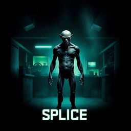 A teaser poster inspired by 'Splice' (2010), showcasing a dark, surreal laboratory environment