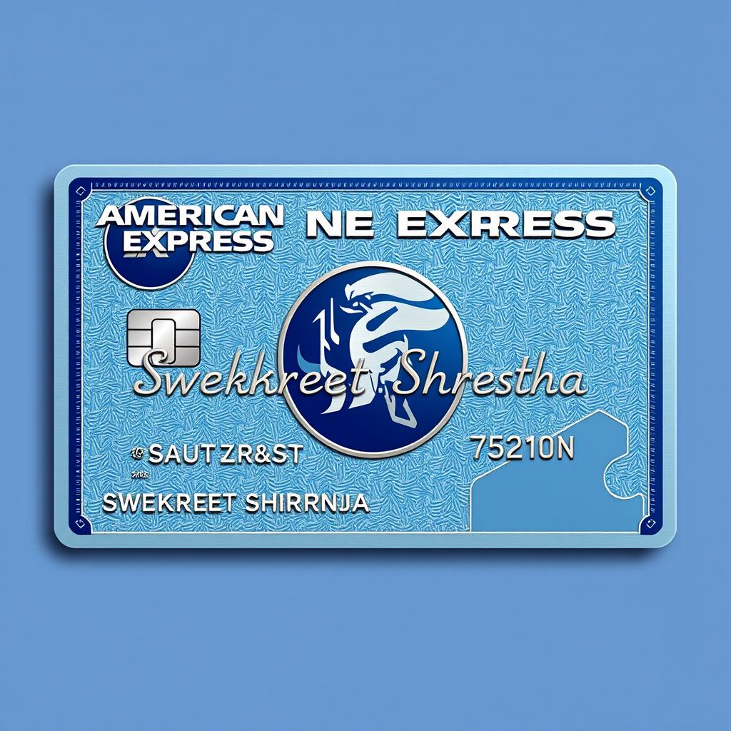 A credit card design for an American Express card featuring the name 'Swekreet Shrestha'