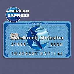 A credit card design for an American Express card featuring the name 'Swekreet Shrestha'