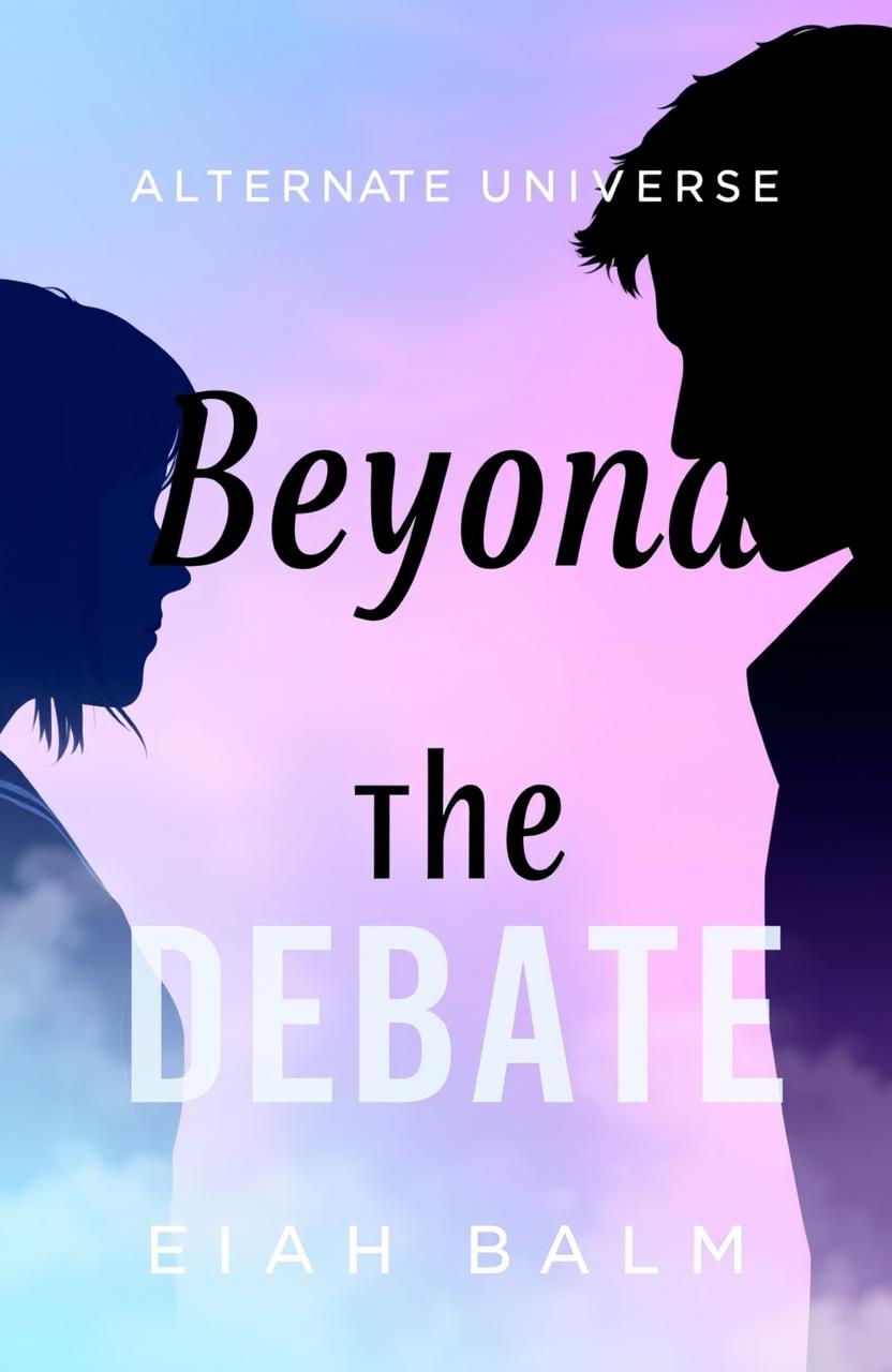 A fantasy fiction book cover design featuring a full pastel blue and pastel pink background