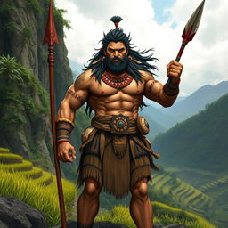 A mighty warrior named Aliguyon, standing proudly as the leader of the Ifugao people