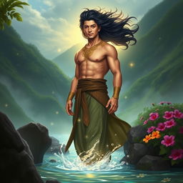 A mythical hero from Ilocos, Lam-ang is depicted as a handsome and brave figure, emerging from an enchanted river