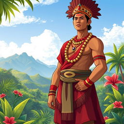 A vibrant illustration of Humadapnon, the hero of the Panay epic, depicted as a stunning figure of beauty and intelligence