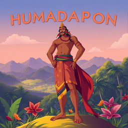 A vibrant illustration of Humadapnon, the hero of the Panay epic, depicted as a stunning figure of beauty and intelligence