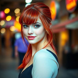A young and attractive woman with striking red hair, exuding confidence and allure