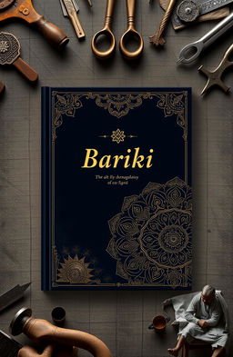 A captivating book cover design for 'Bariki', a documentary book that explores the art of Koftgari, a traditional Indian metalwork technique