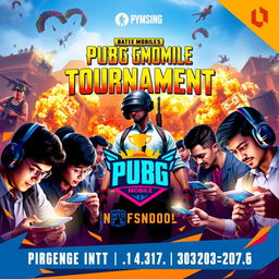 A vibrant and dynamic poster for a PUBG Mobile tournament, showcasing intense action and competition