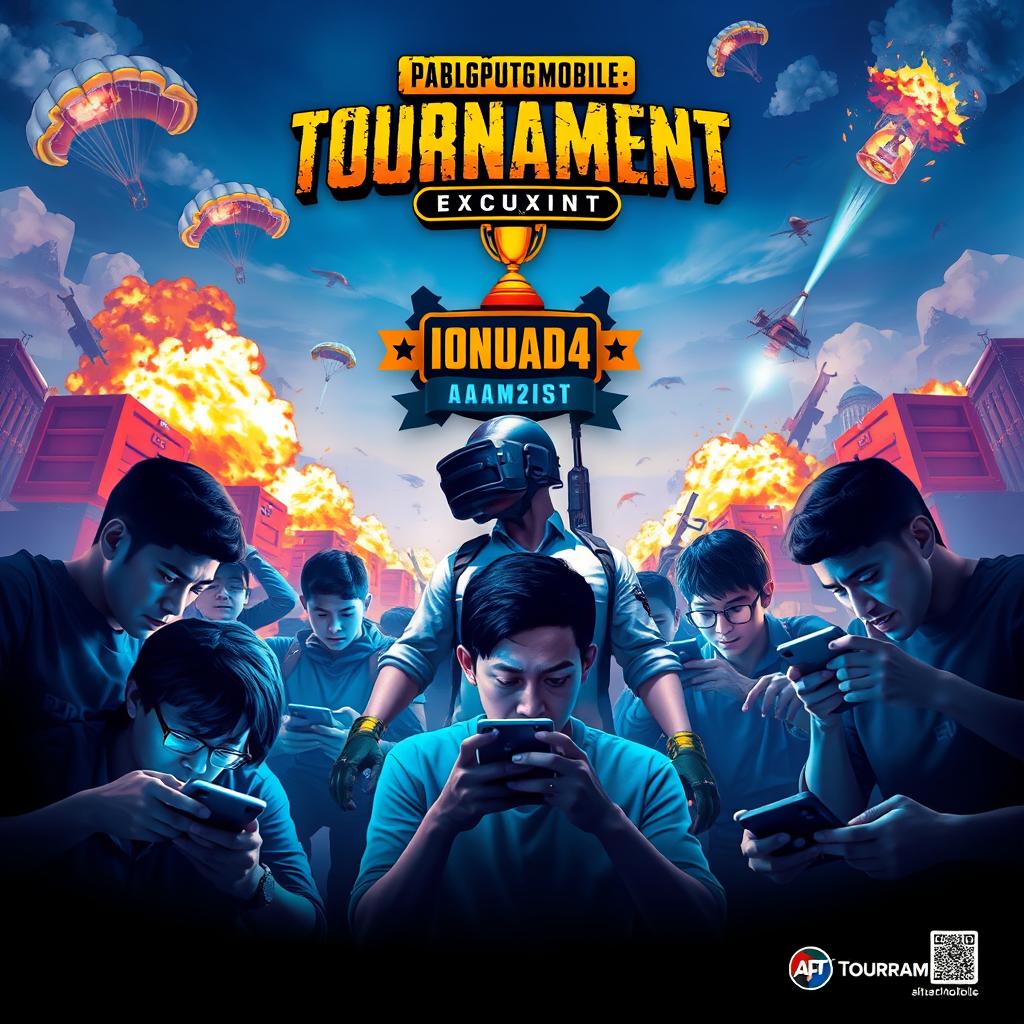 A vibrant and dynamic poster for a PUBG Mobile tournament, showcasing intense action and competition
