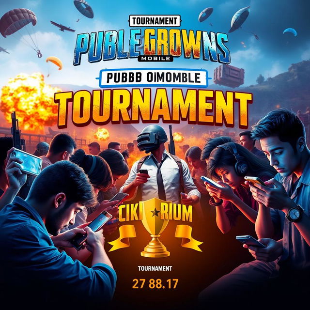 A vibrant and dynamic poster for a PUBG Mobile tournament, showcasing intense action and competition