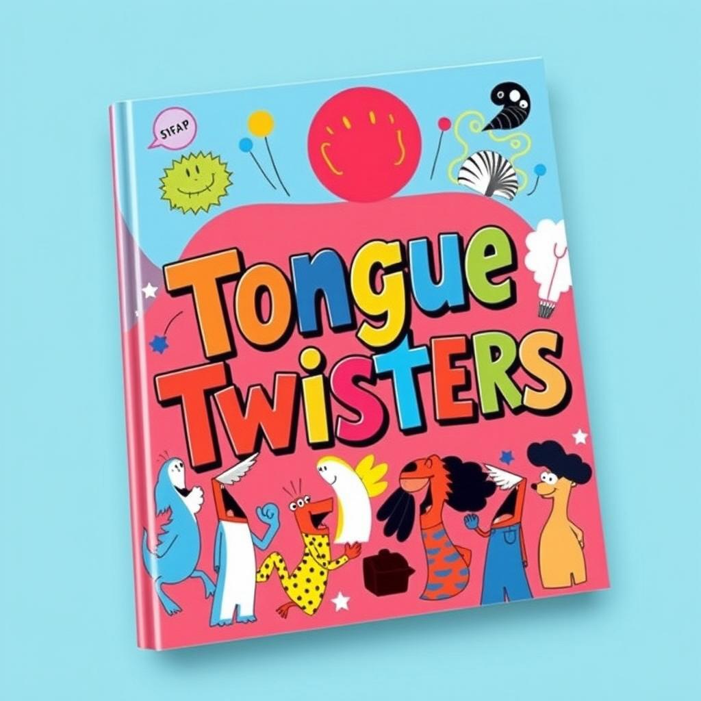 A visually engaging book cover design dedicated to tongue twisters, featuring vibrant and colorful typography prominently displaying the title "Tongue Twisters"