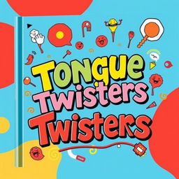 A visually engaging book cover design dedicated to tongue twisters, featuring vibrant and colorful typography prominently displaying the title "Tongue Twisters"