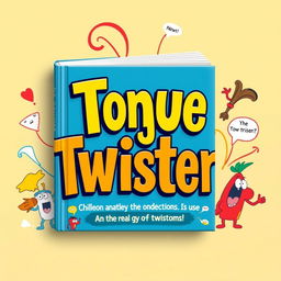 A visually engaging book cover design dedicated to tongue twisters, featuring vibrant and colorful typography prominently displaying the title "Tongue Twisters"