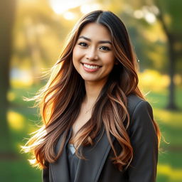 A captivating and professional Facebook profile photo for a personable woman named Tips, showcasing her vibrant personality