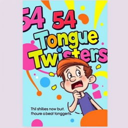 A vibrant and engaging book cover design for a collection of 54 tongue twisters sized at 10x14 inches