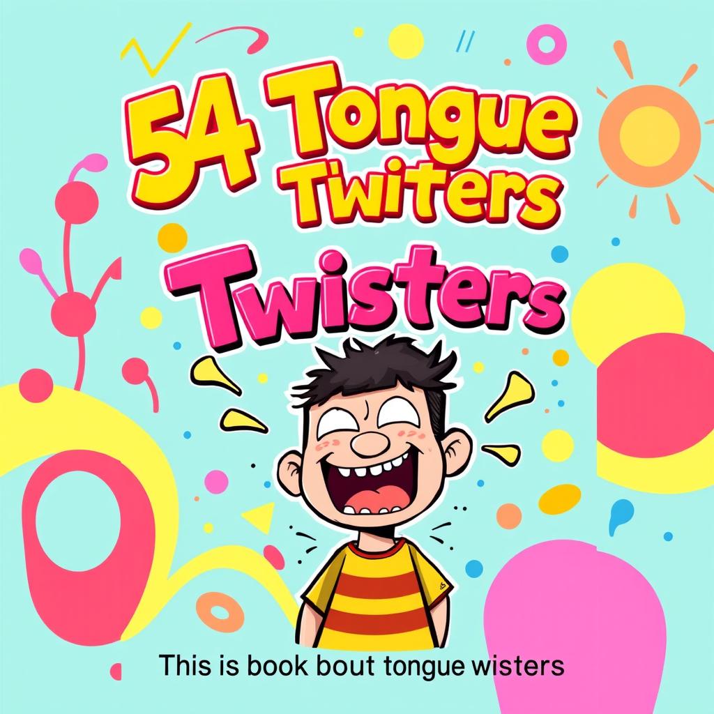 A vibrant and engaging book cover design for a collection of 54 tongue twisters sized at 10x14 inches