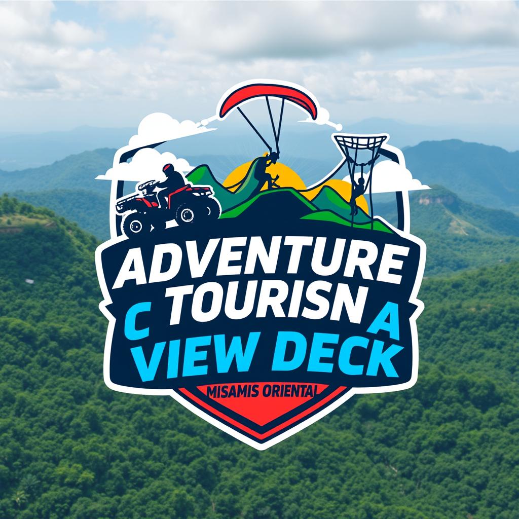 A dynamic logo design for an adventure tourism initiative highlighting thrilling activities like ATV rides, paragliding, and rope courses at Claveria View Deck in Misamis Oriental