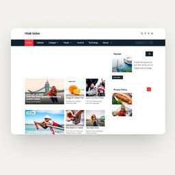 A sleek and modern blog website design featuring a clean layout with a striking homepage showcasing vibrant images and engaging typography