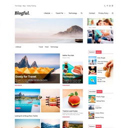 A sleek and modern blog website design featuring a clean layout with a striking homepage showcasing vibrant images and engaging typography