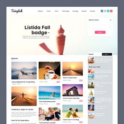 A sleek and modern blog website design featuring a clean layout with a striking homepage showcasing vibrant images and engaging typography