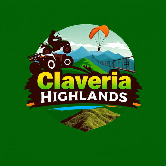 A vibrant logo design for 'Claveria Highlands,' emphasizing an adventure tourism theme