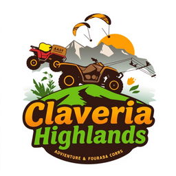 A vibrant logo design for 'Claveria Highlands,' emphasizing an adventure tourism theme