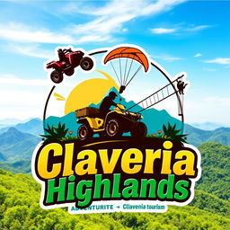 A vibrant logo design for 'Claveria Highlands,' emphasizing an adventure tourism theme