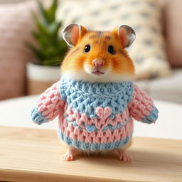 A realistic image of a cute crochet sweater designed for a pookie hamster