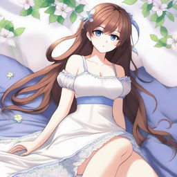 A high-quality digital art of an anime-style girl with brown hair and blue eyes