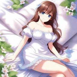 A high-quality digital art of an anime-style girl with brown hair and blue eyes