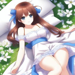 A high-quality digital art of an anime-style girl with brown hair and blue eyes