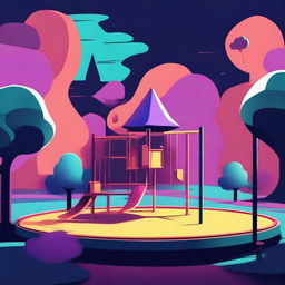 A high-quality digital art piece embodying the aesthetic of Kidcore, set in a playground with a dark twist