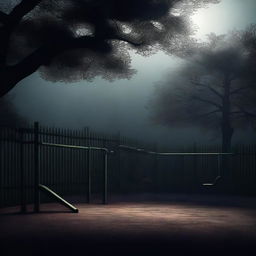 A high-quality digital art piece depicting a playground imbued with a dark theme