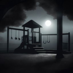 A high-quality digital art piece depicting a playground imbued with a dark theme