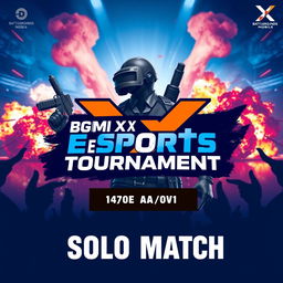 A dynamic thumbnail design for a gaming tournament featuring a solo match in the BGMI (Battlegrounds Mobile India) X eSports event