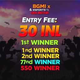 A vibrant and engaging thumbnail for a BGMI x eSports tournament featuring a solo match