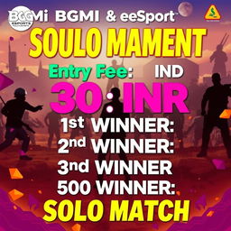A vibrant and engaging thumbnail for a BGMI x eSports tournament featuring a solo match