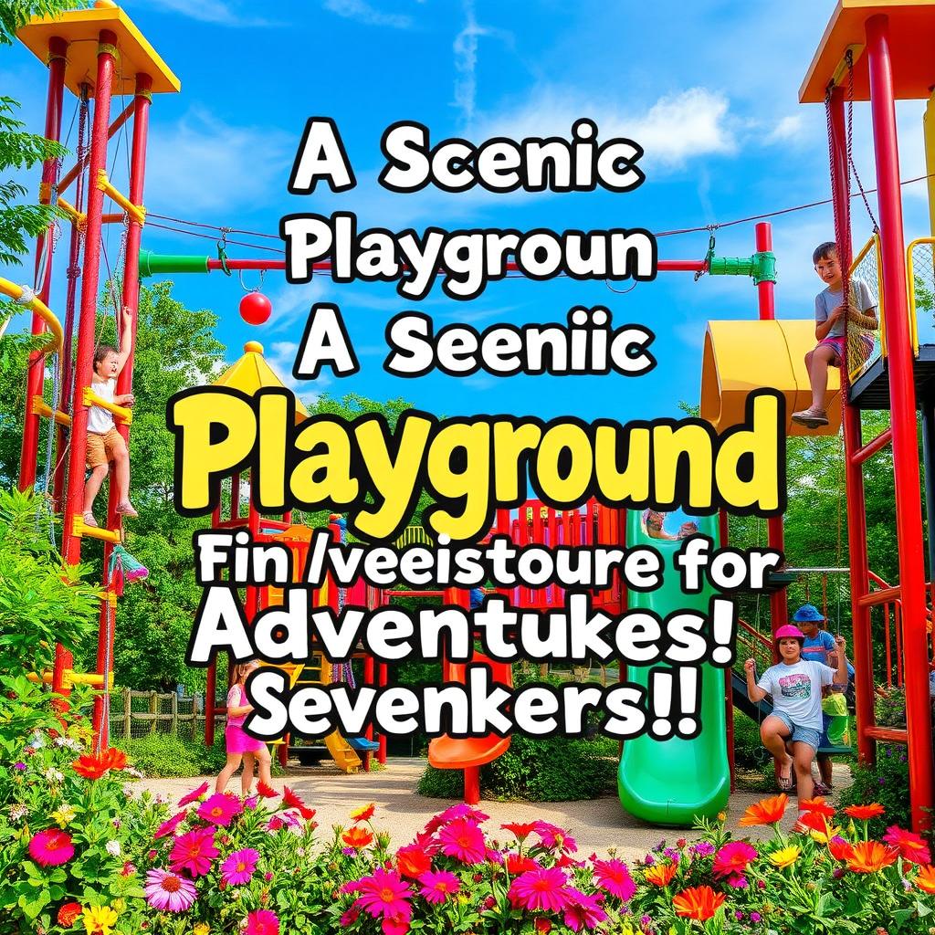 A vibrant and engaging playground scene that looks like a playground designed for adventure seekers