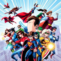 A dynamic and vibrant superhero-themed profile picture featuring 18 unique superheroes