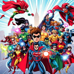 A dynamic and vibrant superhero-themed profile picture featuring 18 unique superheroes