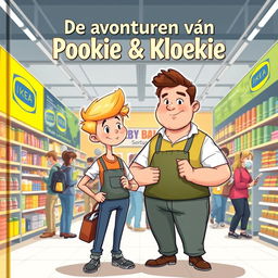 An engaging cover illustration for a Belgian book titled 'De avonturen van Pookie & Kloekie'