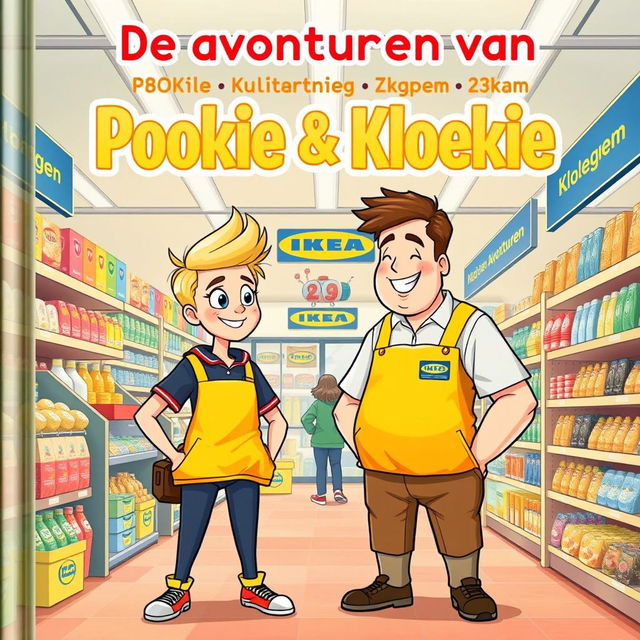 An engaging cover illustration for a Belgian book titled 'De avonturen van Pookie & Kloekie'