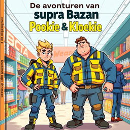 A tough and adventurous cover illustration for a Belgian book titled 'De avonturen van Pookie & Kloekie'