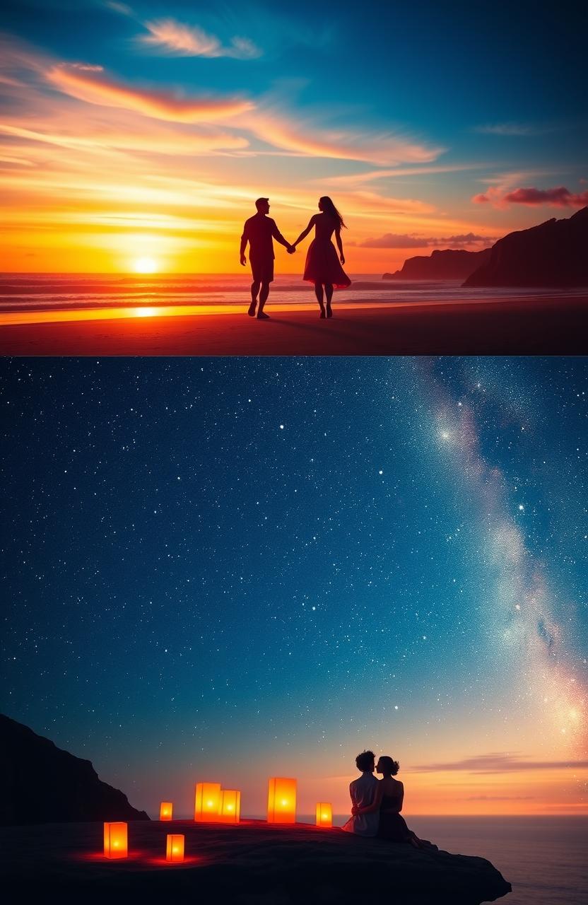 A beautifully designed image capturing a romantic scene over the course of two days in a picturesque location