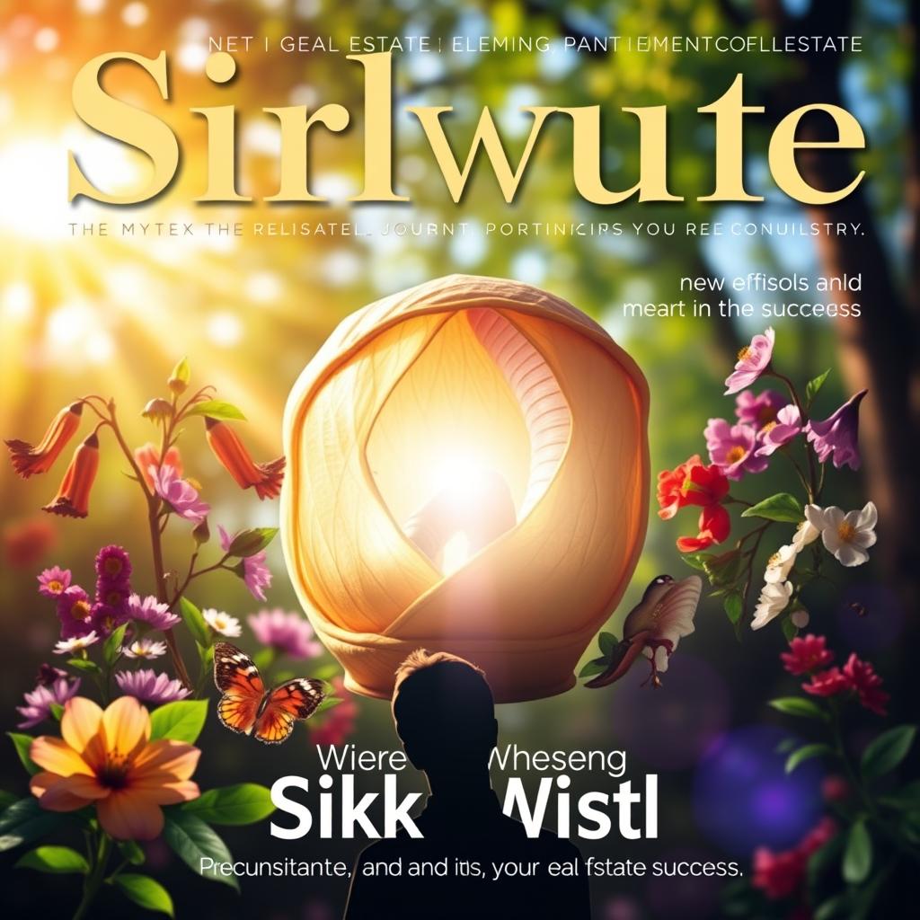 A visually inspiring magazine cover design illustrating the metaphor of a silkworm emerging from its cocoon, symbolizing new real estate consultants starting their journey in the real estate industry