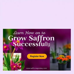 Design a visually appealing ad creative focused on driving registrations for a saffron-growing workshop